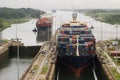 Cargo Ship in Panama Canal Royalty Free Stock Photo