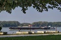 Cargo ship pass along the Ruse port at Danube river Royalty Free Stock Photo