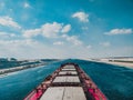 A cargo ship passing through Suez canal