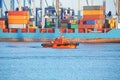 Cargo ship, pilot and container Royalty Free Stock Photo