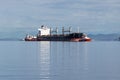 A cargo ship is piloted in the harbor Royalty Free Stock Photo