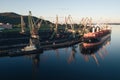 Cargo Ship in the Port Aerial View from Drone Royalty Free Stock Photo