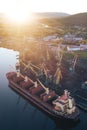 Cargo Ship in the Port Aerial View from Drone Royalty Free Stock Photo