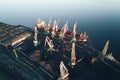 Cargo Ship in the Port Aerial View from Drone Royalty Free Stock Photo