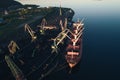 Cargo Ship in the Port Aerial View from Drone Royalty Free Stock Photo