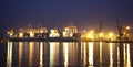 Cargo ship in the port at night Royalty Free Stock Photo