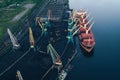 Cargo Ship in the Port Aerial View from Drone Royalty Free Stock Photo