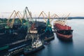 Cargo Ship in the Port Aerial View from Drone Royalty Free Stock Photo