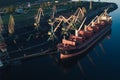 Cargo Ship in the Port Aerial View from Drone