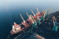 Cargo Ship in the Port Aerial View from Drone Royalty Free Stock Photo