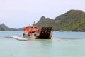 Cargo ship sailed between the Islands. Royalty Free Stock Photo