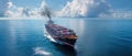 The cargo ship sailing through calm waters under a beautiful sky. AI generated image Royalty Free Stock Photo