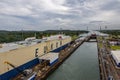 Cargo Ship in the Panama Canal Royalty Free Stock Photo