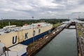 Cago Ship in the Panama Canal Royalty Free Stock Photo