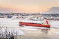 Cargo Ship on Saint Lawrence River in Winter Royalty Free Stock Photo