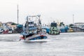 Cargo ship in sea, Samut sakorn Thailand Royalty Free Stock Photo