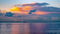Cargo ship at the sea during sunset. Royalty Free Stock Photo
