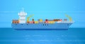 Cargo ship seaport. Freight vessel for internation logistic shipping containers or gain export shipment, large boat in Royalty Free Stock Photo