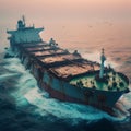 The cargo ship sinked in the middle of the sea, an illustration of a disaster in a ship's voyage 5 Royalty Free Stock Photo