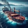 The cargo ship sinked in the middle of the sea, an illustration of a disaster in a ship's voyage 6 Royalty Free Stock Photo