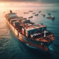 The cargo ship sinked in the middle of the sea, an illustration of a disaster in a ship's voyage 8 Royalty Free Stock Photo