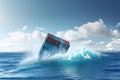 Cargo ship sinks at sea. Wreck on the coast. Neural network AI generated Royalty Free Stock Photo