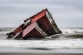 Cargo ship sinks at sea. Wreck on the coast. Neural network AI generated