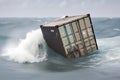 Cargo ship sinks at sea. Wreck on the coast. Neural network AI generated Royalty Free Stock Photo
