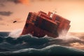 Cargo ship sinks at sea. Wreck on the coast. Neural network AI generated Royalty Free Stock Photo