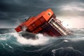 Cargo ship sinks at sea. Wreck on the coast. Neural network AI generated