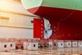 Ship Stern and Propeller with rudder at floating dry dock in shipyard