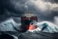 Cargo ship in stormy sea. Generative AI Royalty Free Stock Photo