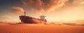 Cargo ship stranded in desert sands facing supply chain challenges worldwide. Concept Logistics, Supply Chain, Desert Stranded