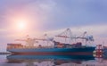 Cargo ship in Trade Port , Container loading Shipping by crane Royalty Free Stock Photo