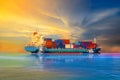 Cargo ship Transport container and sailing in the sea Royalty Free Stock Photo