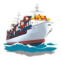 Cargo ship transportation container sea logistic nautical international ocean, shipping industry on white background. Cargo ship