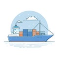 Cargo Ship Transporting Shipping Containers on Ocean with Clouds in Sky: Illustration Royalty Free Stock Photo