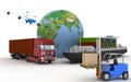 Cargo ship, truck, plane and loader with boxes Royalty Free Stock Photo