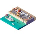 Cargo ship unloading in seaport isometric vector