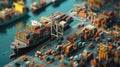 Cargo ship unloads containers at busy port while crane operates efficiently to enhance logistics operations
