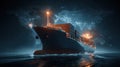 Cargo Ship Utilizing AI Technology for Global Logistics and Supply Chain Operations With a World Map Background Royalty Free Stock Photo