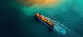 Cargo ship voyaging through turquoise waters under the golden hour sunlight. perfect image for transport and logistics Royalty Free Stock Photo