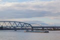 Cargo ship in Waal river at Nijmegen