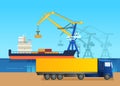 Cargo ship, water transport. Services transportation, logistics services, cargo delivery. Royalty Free Stock Photo