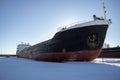 Cargo ship in the winter parking Royalty Free Stock Photo