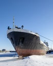 Cargo ship in the winter parking Royalty Free Stock Photo