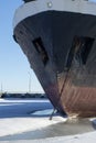 Cargo ship in the winter parking Royalty Free Stock Photo