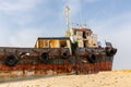 Cargo ship wreck washed ashore on the Al Hamriyah beach in Umm Al Quwain, United Arab Emirates