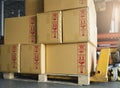 Cargo shipment boxes, Manufacturing and warehousing. Stack of cardboard boxes on pallet at the warehouse storage. Royalty Free Stock Photo