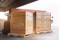 Cargo shipment loading for truck. Freight truck for delivery service. Warehouse dock load pallet goods into container truck. Royalty Free Stock Photo